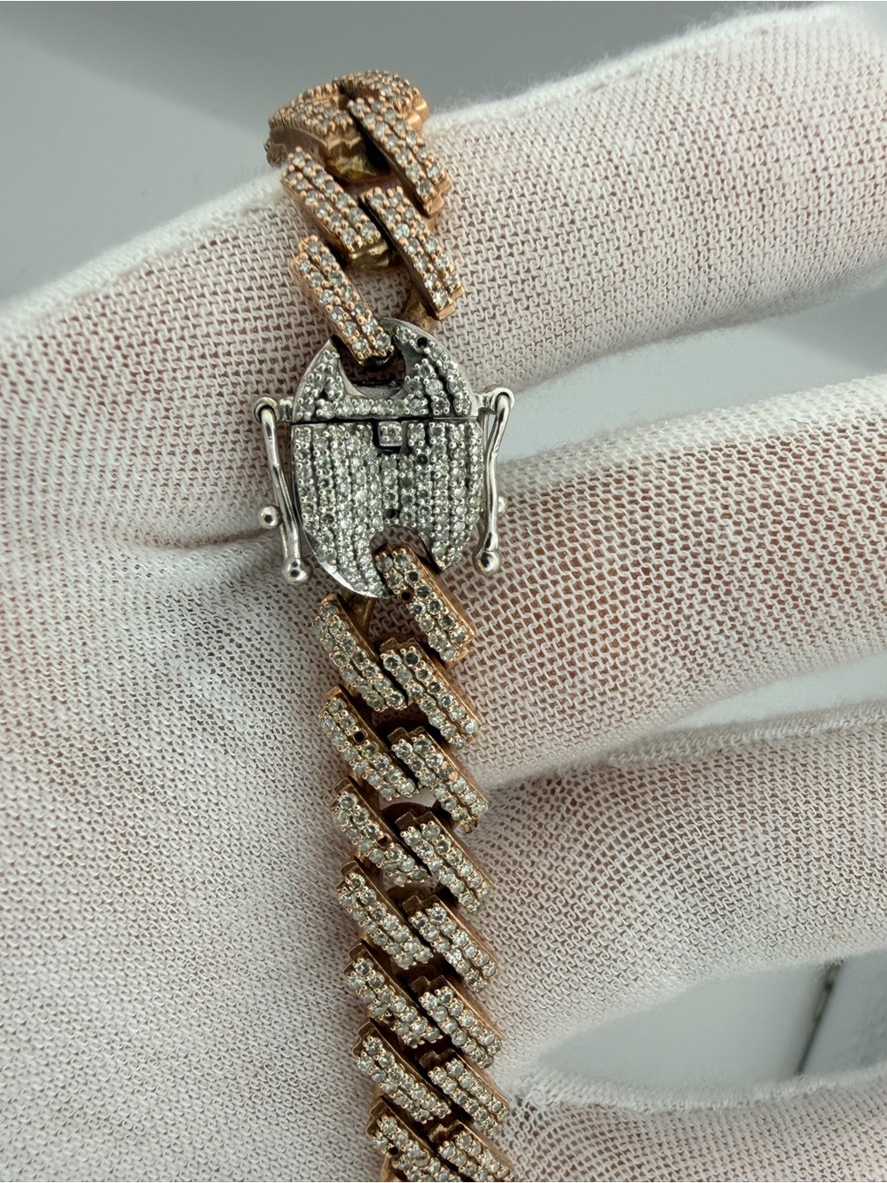 Rose Gold & Silver Pave Cuban Link Necklace - Luxury Jewelry - Picture 2 of 5